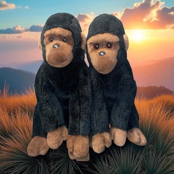 Vintage Ty Beanie Buddies Plush Gorilla Congo Stuffed Animal Nursery 11" Lot x2 - Picture 1 of 10